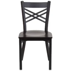 Emma And Oliver Black "X" Back Metal Restaurant Chair - Natural Wood Seat 9 Emma And Oliver Black "X" Back Metal Restaurant Chair - Natural Wood Seat -Home furnishings 5978508 ALT3