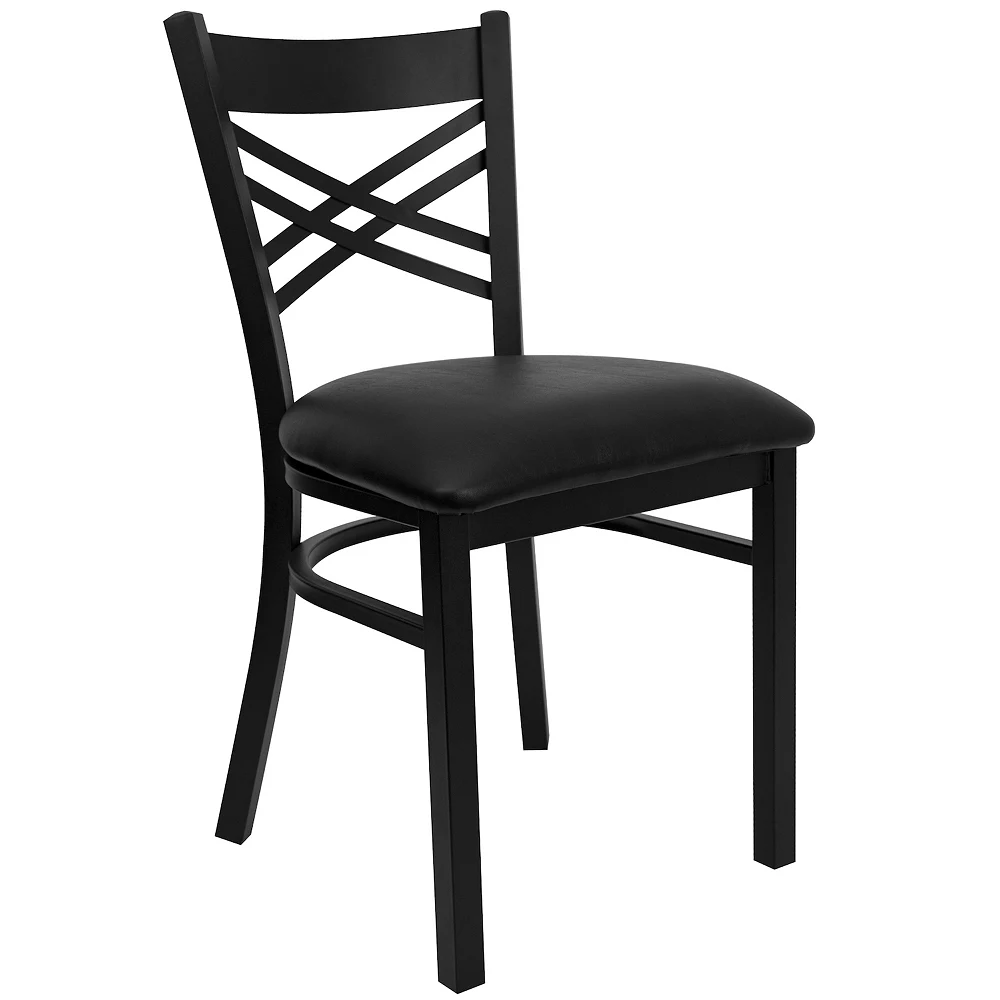 Emma And Oliver Black "X" Back Metal Restaurant Chair - Natural Wood Seat 3 Emma And Oliver Black "X" Back Metal Restaurant Chair - Natural Wood Seat