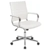 Emma And Oliver Mid-Back White LeatherSoft Ribbed Executive Swivel Office Chair - Desk Chair