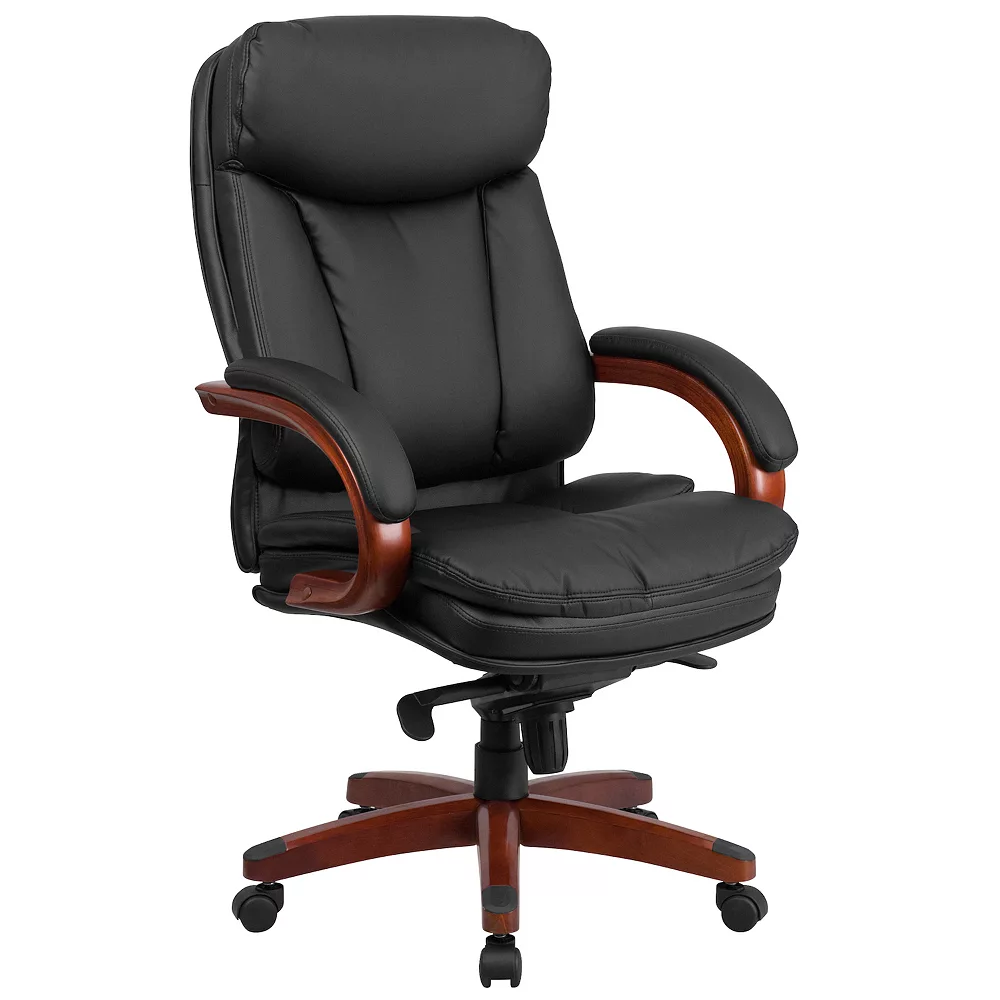 Emma And Oliver High Back Black LeatherSoft Synchro-Tilt Ergonomic Office Chair With Wood Base 3 Emma And Oliver High Back Black LeatherSoft Synchro-Tilt Ergonomic Office Chair With Wood Base