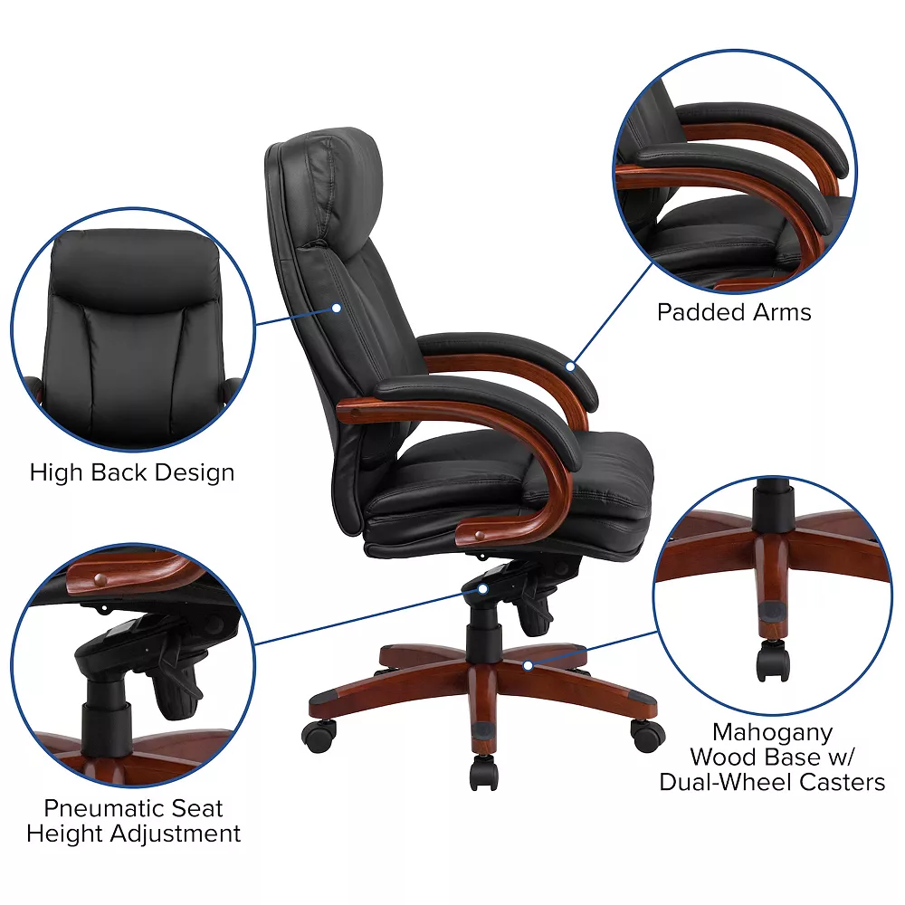 Emma And Oliver High Back Black LeatherSoft Synchro-Tilt Ergonomic Office Chair With Wood Base 5 Emma And Oliver High Back Black LeatherSoft Synchro-Tilt Ergonomic Office Chair With Wood Base - Image 3