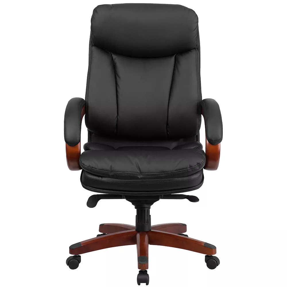 Emma And Oliver High Back Black LeatherSoft Synchro-Tilt Ergonomic Office Chair With Wood Base 6 Emma And Oliver High Back Black LeatherSoft Synchro-Tilt Ergonomic Office Chair With Wood Base - Image 4