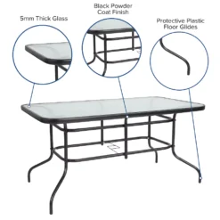 Emma And Oliver 7 Piece Patio Table & Chairs Set With 31.5"x55" Rectangular Metal Table With Tempered Glass Top And 6 Black Aluminum Stacking Chairs -Home furnishings 5978523 ALT2