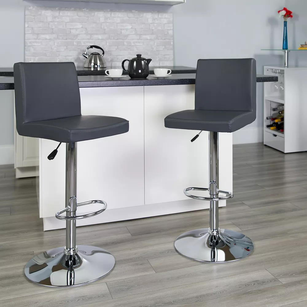 Emma And Oliver Black Vinyl Adjustable Height Panel Back Barstool 4 Emma And Oliver Black Vinyl Adjustable Height Panel Back Barstool - Image 2