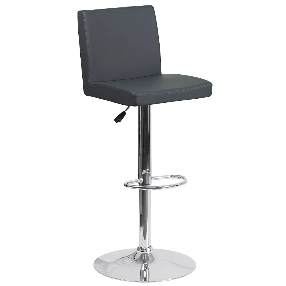 Emma And Oliver Black Vinyl Adjustable Height Panel Back Barstool 3 Emma And Oliver Black Vinyl Adjustable Height Panel Back Barstool