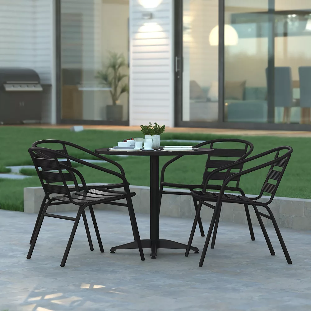 Emma And Oliver 31.5" Round Aluminum Table Set With 4 Slat Back Chairs 4 Emma And Oliver 31.5" Round Aluminum Table Set With 4 Slat Back Chairs - Image 2