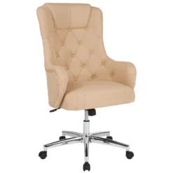 Emma And Oliver Diamond Button Tufted High Back Office Chair In Light Gray Fabric