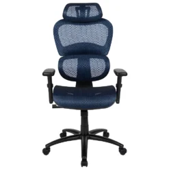 Emma And Oliver Ergonomic Blue Mesh Office Chair-Synchro-Tilt, Headrest, Adjustable Pivot Arms -Home furnishings 5978546 ALT3