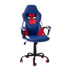 Emma And Oliver Faux Leather Ergonomic High Back Gaming Chair With Adjustable Seat Height, Lumbar Support And Padded Arms In Red, White & Blue
