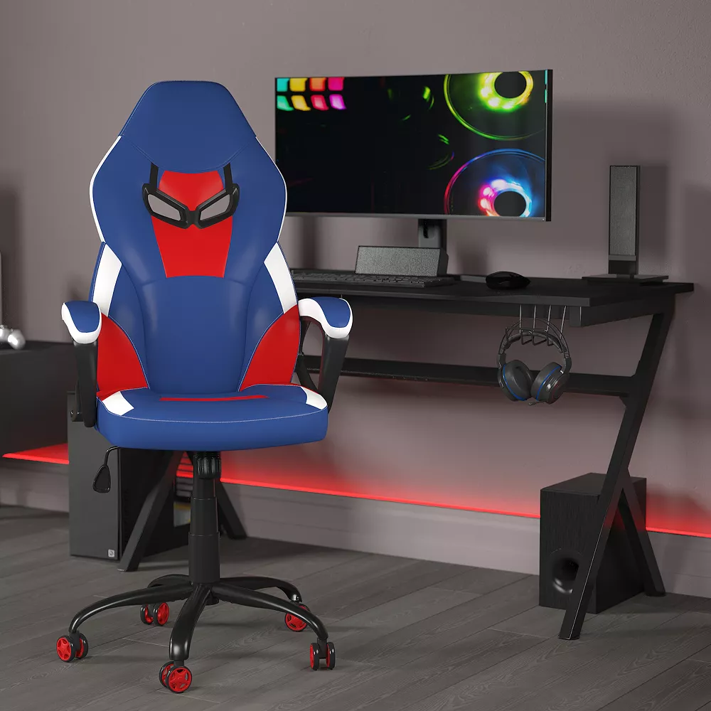 Emma And Oliver Faux Leather Ergonomic High Back Gaming Chair With Adjustable Seat Height, Lumbar Support And Padded Arms In Red, White & Blue 4 Emma And Oliver Faux Leather Ergonomic High Back Gaming Chair With Adjustable Seat Height, Lumbar Support And Padded Arms In Red, White & Blue - Image 2