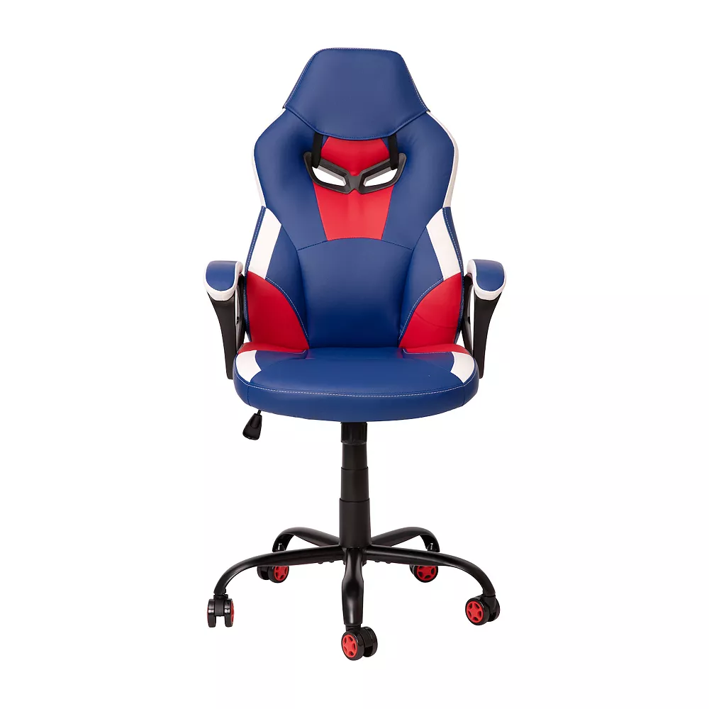 Emma And Oliver Faux Leather Ergonomic High Back Gaming Chair With Adjustable Seat Height, Lumbar Support And Padded Arms In Red, White & Blue 6 Emma And Oliver Faux Leather Ergonomic High Back Gaming Chair With Adjustable Seat Height, Lumbar Support And Padded Arms In Red, White & Blue - Image 4