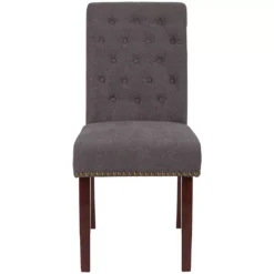 Emma And Oliver 6 PK Beige Fabric Upholstered Rolled Back Parsons Chair With Nailhead Trim & Walnut Finished Frame With Plastic Floor Glides 8 Emma And Oliver 6 PK Beige Fabric Upholstered Rolled Back Parsons Chair With Nailhead Trim & Walnut Finished Frame With Plastic Floor Glides -Home furnishings 5978550 ALT2