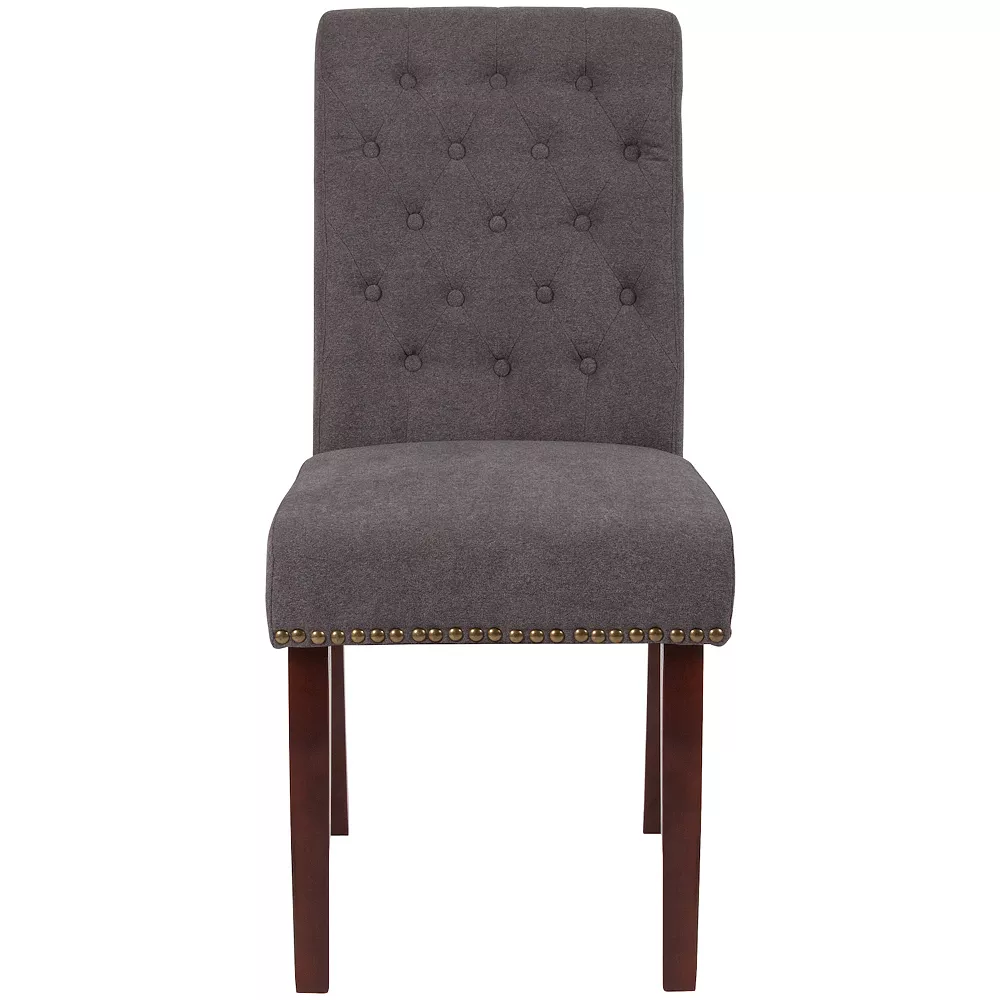 Emma And Oliver 6 PK Beige Fabric Upholstered Rolled Back Parsons Chair With Nailhead Trim & Walnut Finished Frame With Plastic Floor Glides 5 Emma And Oliver 6 PK Beige Fabric Upholstered Rolled Back Parsons Chair With Nailhead Trim & Walnut Finished Frame With Plastic Floor Glides - Image 3