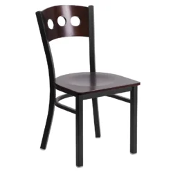 Emma And Oliver Black 3 Circle Back Metal Dining Chair - Walnut Wood Back & Seat