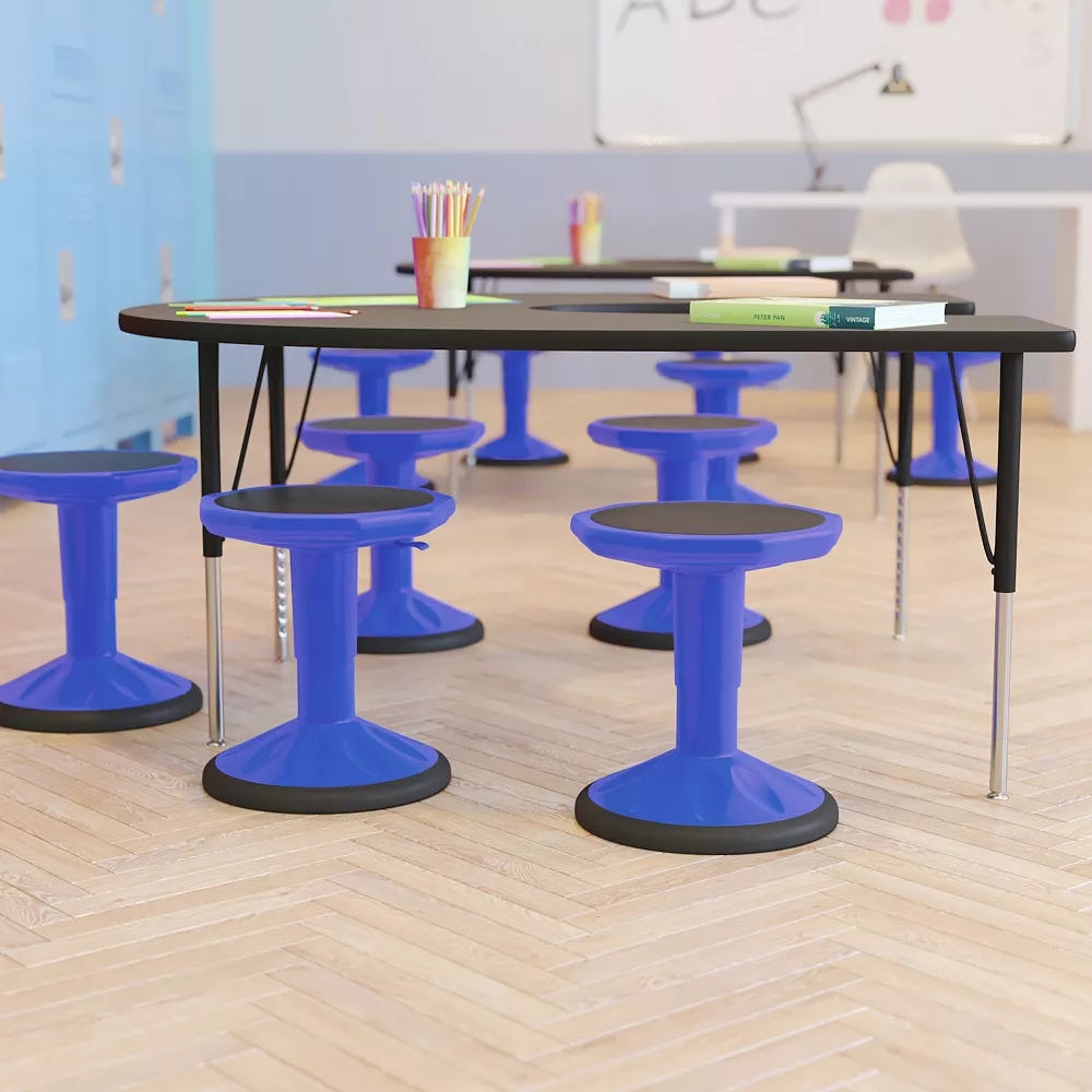 Emma And Oliver Saylor Height Adjustable Active Motion Stool For Kids With Weighted Rubber Non-Slip Bottom In Blue 4 Emma And Oliver Saylor Height Adjustable Active Motion Stool For Kids With Weighted Rubber Non-Slip Bottom In Blue - Image 2