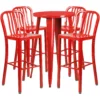 Emma And Oliver Commercial Grade 24" Round Blue Metal Bar Table Set-4 Vertical Slat Back Stools -Home furnishings 5978567 Red