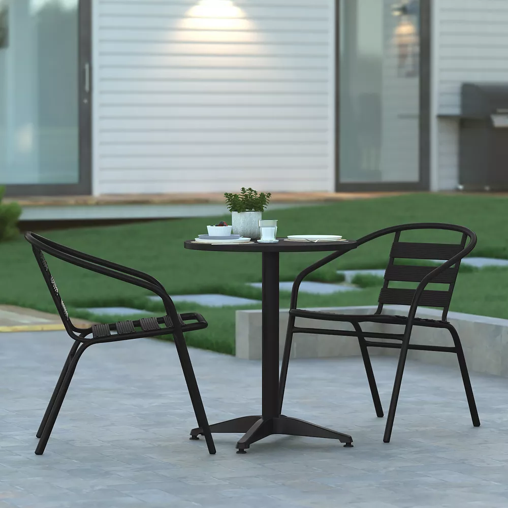 Emma And Oliver 23.5" Round Aluminum Table Set With 2 Slat Back Chairs 4 Emma And Oliver 23.5" Round Aluminum Table Set With 2 Slat Back Chairs - Image 2
