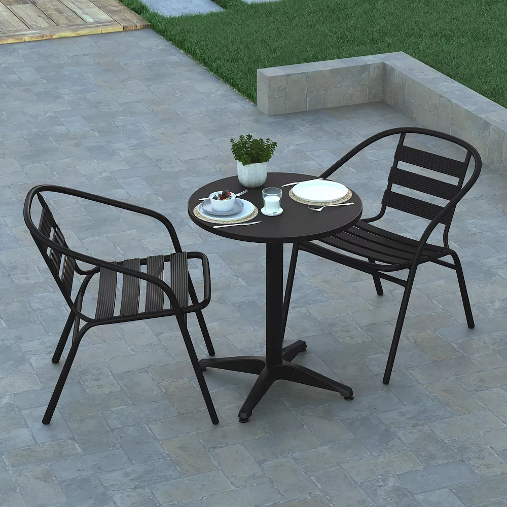 Emma And Oliver 23.5" Round Aluminum Table Set With 2 Slat Back Chairs 5 Emma And Oliver 23.5" Round Aluminum Table Set With 2 Slat Back Chairs - Image 3