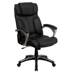 Emma And Oliver High Back Folding Black LeatherSoft Executive Swivel Office Chair With Arms