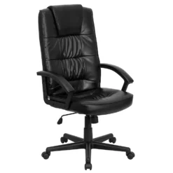 Emma And Oliver High Back Black LeatherSoft Soft Ripple Executive Swivel Office Chair - Arms