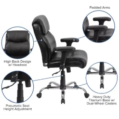 Emma And Oliver 400 Lb. Big & Tall Mid-Back Black Stitch LeatherSoft Arm Ergonomic Office Chair -Home furnishings 5978591 ALT2