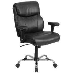 Emma And Oliver 400 Lb. Big & Tall Mid-Back Black Stitch LeatherSoft Arm Ergonomic Office Chair