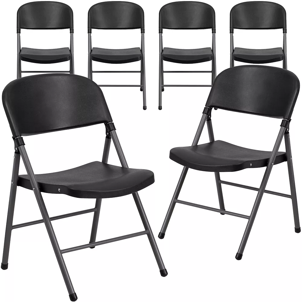 Emma And Oliver 6 Pack 330 Lb. Capacity Black Plastic Folding Chair - Charcoal Frame - Event Chair 3 Emma And Oliver 6 Pack 330 Lb. Capacity Black Plastic Folding Chair - Charcoal Frame - Event Chair