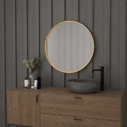 Emma And Oliver Edirne 27.5" Round Wall Mirror With Black Metal Frame, Silver Backing For Clarity And Shatterproof Glass For Entryways, Bathrooms & More -Home furnishings 5978603 ALT2