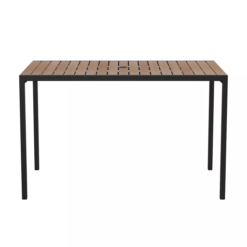 Emma And Oliver All-Weather Faux Teak Patio Dining Table With Steel Frame - Seats 4 6 Emma And Oliver All-Weather Faux Teak Patio Dining Table With Steel Frame - Seats 4 - Image 4