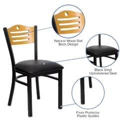 Emma And Oliver Black Slat Back Metal Restaurant Chair - Natural Wood Back & Seat -Home furnishings 5978614 ALT2