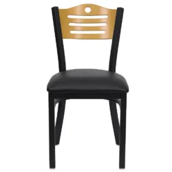 Emma And Oliver Black Slat Back Metal Restaurant Chair - Natural Wood Back & Seat -Home furnishings 5978614 ALT3
