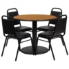Emma And Oliver 36"RD Natural Laminate Table Set-RD Base & 4 Black Banquet Chairs -Home furnishings 5978620 Naturaltopblack