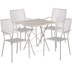 Emma And Oliver Commercial Grade 28" Square Coral Folding Patio Table Set-4 Square Back Chairs