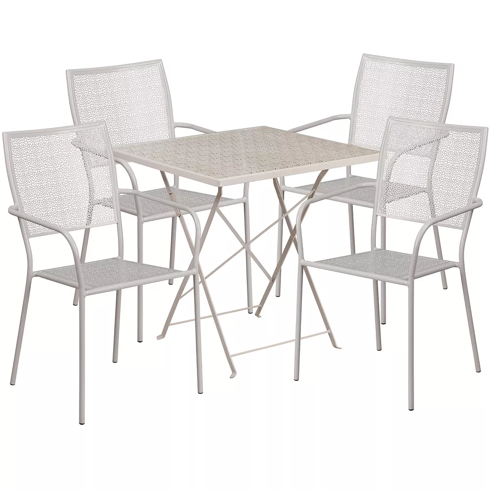 Emma And Oliver Commercial Grade 28" Square Coral Folding Patio Table Set-4 Square Back Chairs 3 Emma And Oliver Commercial Grade 28" Square Coral Folding Patio Table Set-4 Square Back Chairs