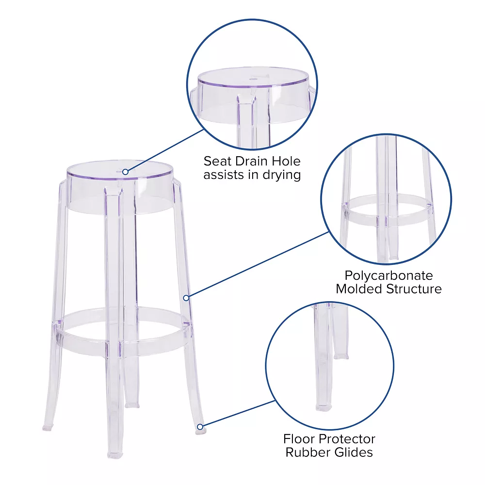 Emma And Oliver 29.75"H Transparent Barstool 5 Emma And Oliver 29.75"H Transparent Barstool - Image 3