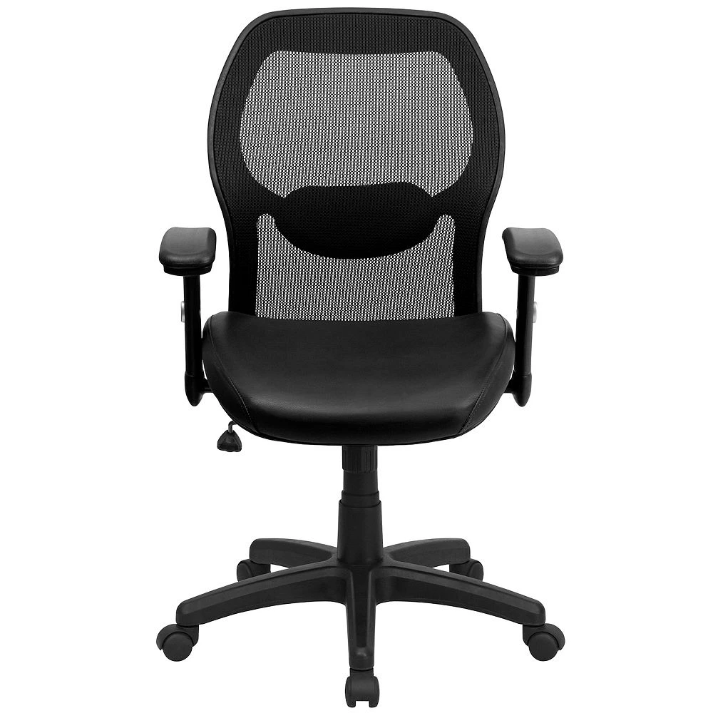 Emma And Oliver Mid-Back Black Mesh/LeatherSoft Executive Office Chair - Adjustable Lumbar 4 Emma And Oliver Mid-Back Black Mesh/LeatherSoft Executive Office Chair - Adjustable Lumbar - Image 2