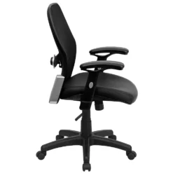 Emma And Oliver Mid-Back Black Mesh/LeatherSoft Executive Office Chair - Adjustable Lumbar 9 Emma And Oliver Mid-Back Black Mesh/LeatherSoft Executive Office Chair - Adjustable Lumbar -Home furnishings 5978658 ALT3