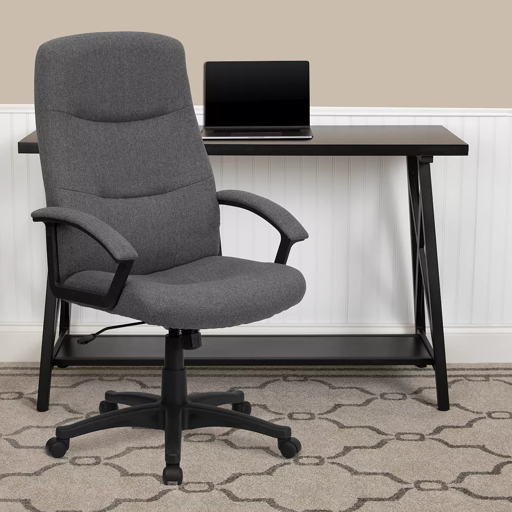 Emma And Oliver High Back Gray Fabric Swivel Office Chair With Two Line Stitch Back 4 Emma And Oliver High Back Gray Fabric Swivel Office Chair With Two Line Stitch Back - Image 2