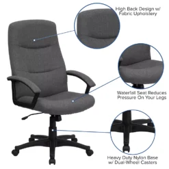 Emma And Oliver High Back Gray Fabric Swivel Office Chair With Two Line Stitch Back 8 Emma And Oliver High Back Gray Fabric Swivel Office Chair With Two Line Stitch Back -Home furnishings 5978664 ALT2