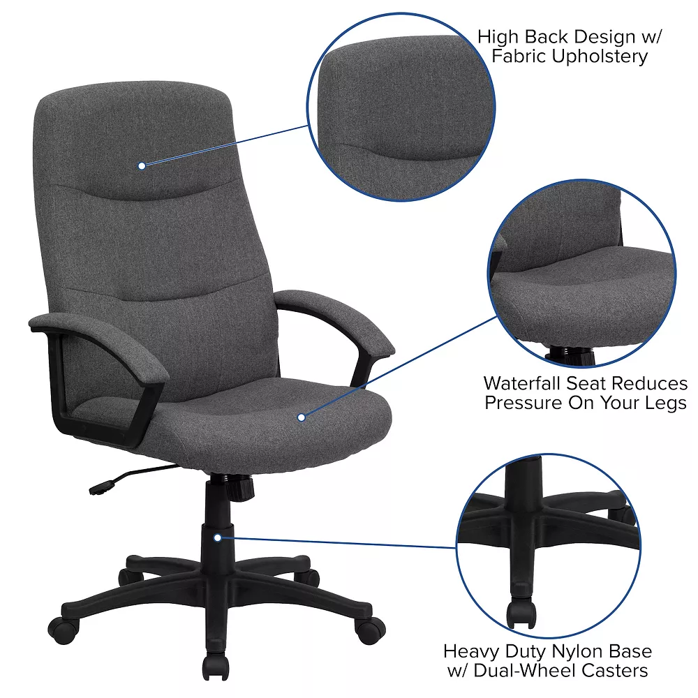 Emma And Oliver High Back Gray Fabric Swivel Office Chair With Two Line Stitch Back 5 Emma And Oliver High Back Gray Fabric Swivel Office Chair With Two Line Stitch Back - Image 3