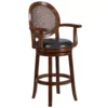 Emma And Oliver 30"H Woven Rattan Back Expresso Wood Barstool With Arms
