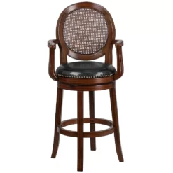 Emma And Oliver 30"H Woven Rattan Back Expresso Wood Barstool With Arms 8 Emma And Oliver 30"H Woven Rattan Back Expresso Wood Barstool With Arms -Home furnishings 5978673 ALT2