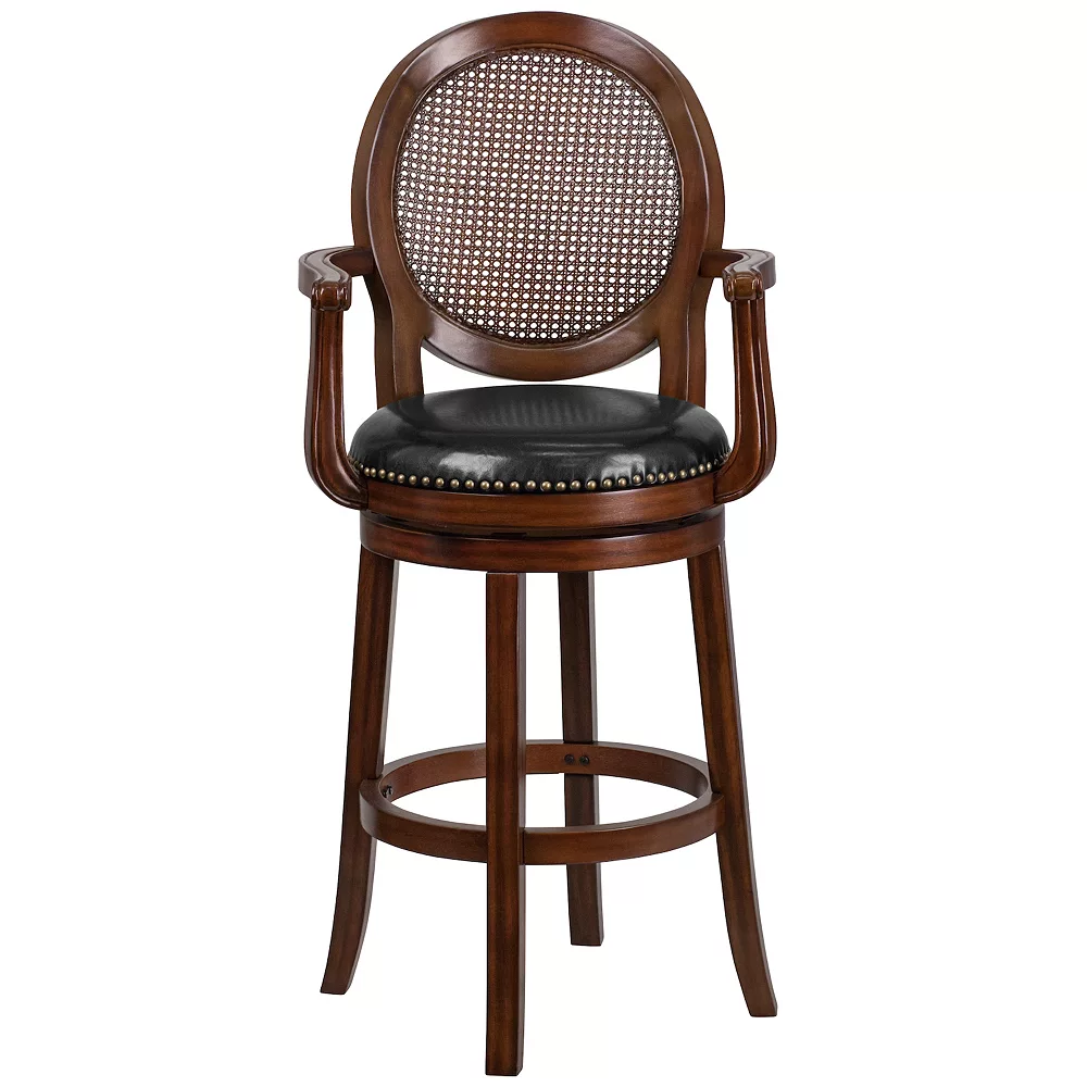 Emma And Oliver 30"H Woven Rattan Back Expresso Wood Barstool With Arms 5 Emma And Oliver 30"H Woven Rattan Back Expresso Wood Barstool With Arms - Image 3