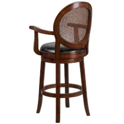 Emma And Oliver 30"H Woven Rattan Back Expresso Wood Barstool With Arms 9 Emma And Oliver 30"H Woven Rattan Back Expresso Wood Barstool With Arms -Home furnishings 5978673 ALT3