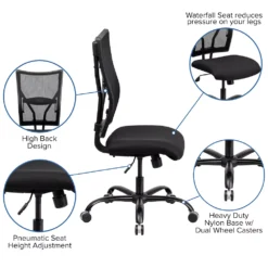 Emma And Oliver 400 Lb. Big & Tall Black Mesh Executive Swivel Ergonomic Office Chair 8 Emma And Oliver 400 Lb. Big & Tall Black Mesh Executive Swivel Ergonomic Office Chair -Home furnishings 5978676 ALT2