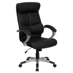 Emma And Oliver High Back Black LeatherSoft/Line Stitched Curved Headrest Swivel Office Chair