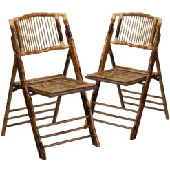 Emma And Oliver 2 Pack Commercial Event Party Rental Rattan Folding Chair