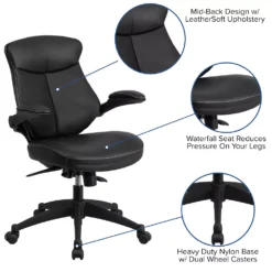 Emma And Oliver Mid-Back Black LeatherSoft Swivel Ergonomic Office Chair & Back Angle Adjustment 8 Emma And Oliver Mid-Back Black LeatherSoft Swivel Ergonomic Office Chair & Back Angle Adjustment -Home furnishings 5978693 ALT2