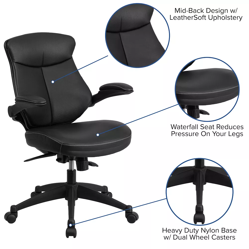 Emma And Oliver Mid-Back Black LeatherSoft Swivel Ergonomic Office Chair & Back Angle Adjustment 5 Emma And Oliver Mid-Back Black LeatherSoft Swivel Ergonomic Office Chair & Back Angle Adjustment - Image 3