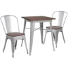 Emma And Oliver 23.5" Square Black Metal/Wood Table Set - 2 Stack Chairs -Home furnishings 5978703 Silver